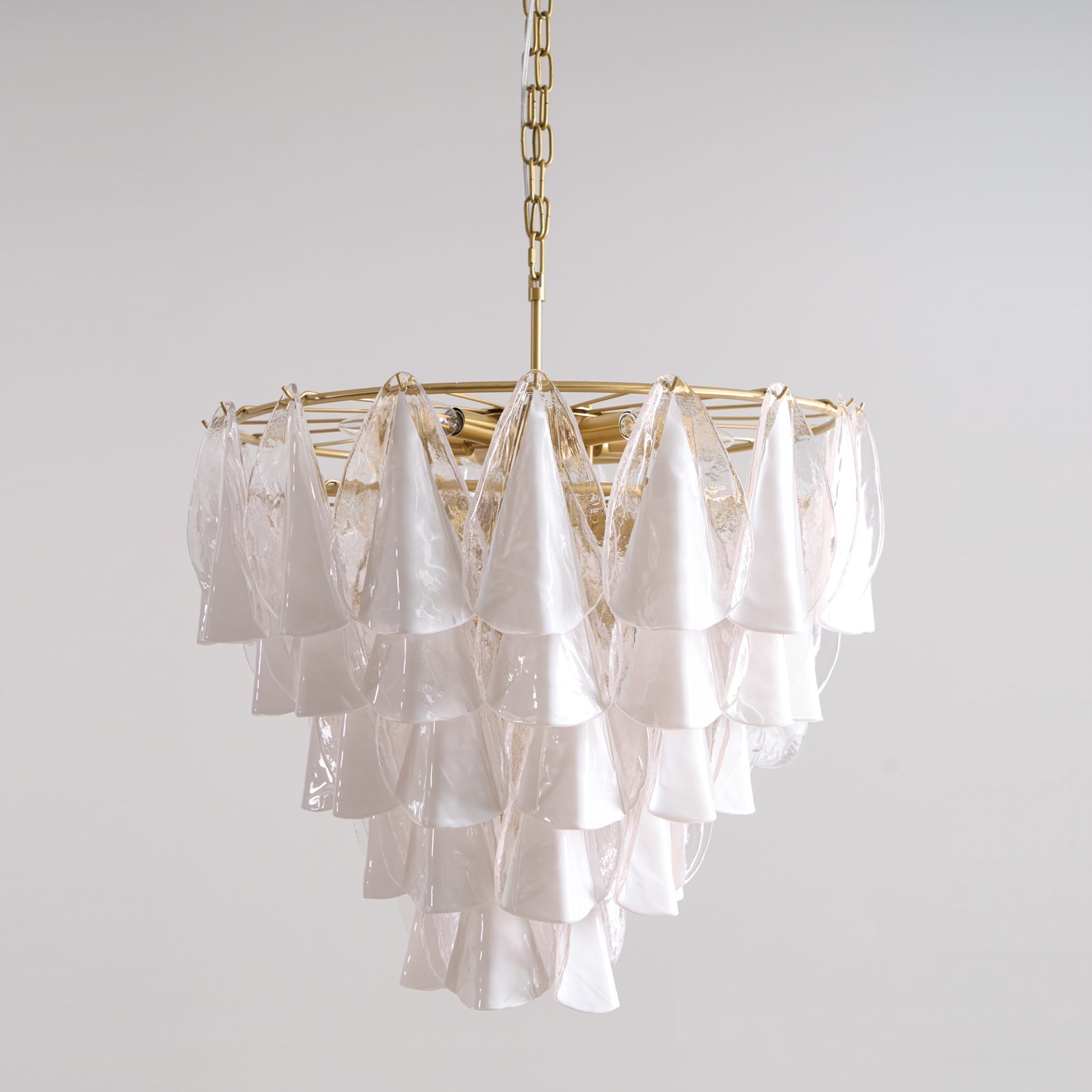 Alira Chandelier Murano Glass White Clear Gold Frame
