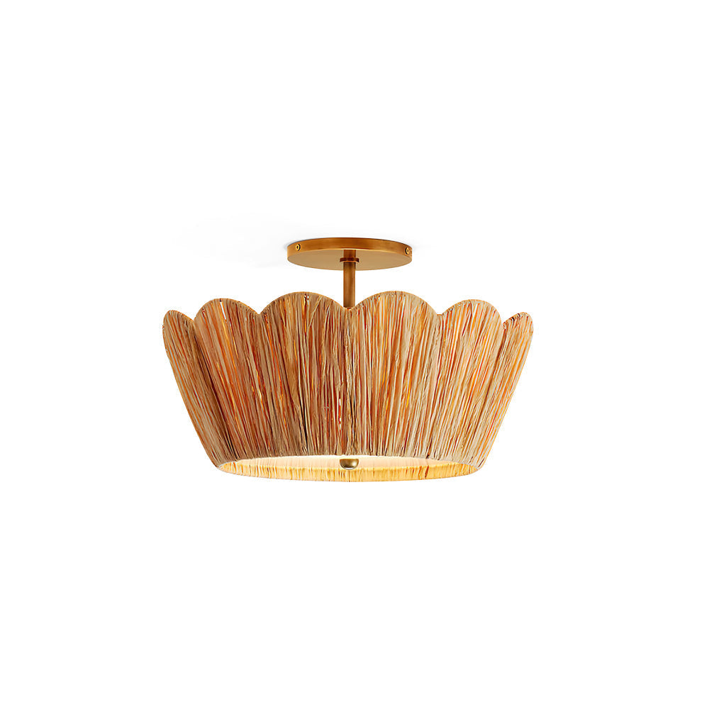 Alitzel Ceiling Light Natural Rattan Scalloped Brass Mount