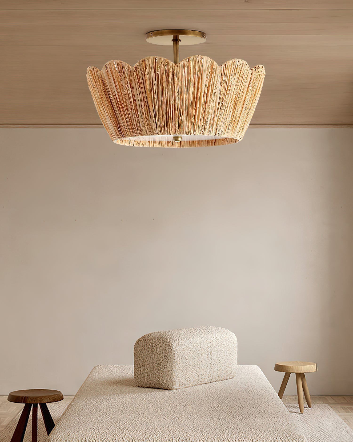 Alitzel Ceiling Light Natural Rattan Scalloped Brass Mount