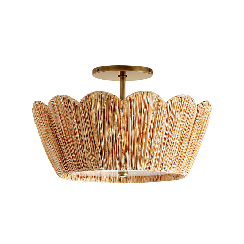 Alitzel Ceiling Light Natural Rattan Scalloped Brass Mount