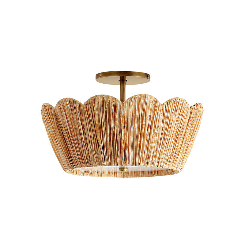 Alitzel Ceiling Light Natural Rattan Scalloped Brass Mount