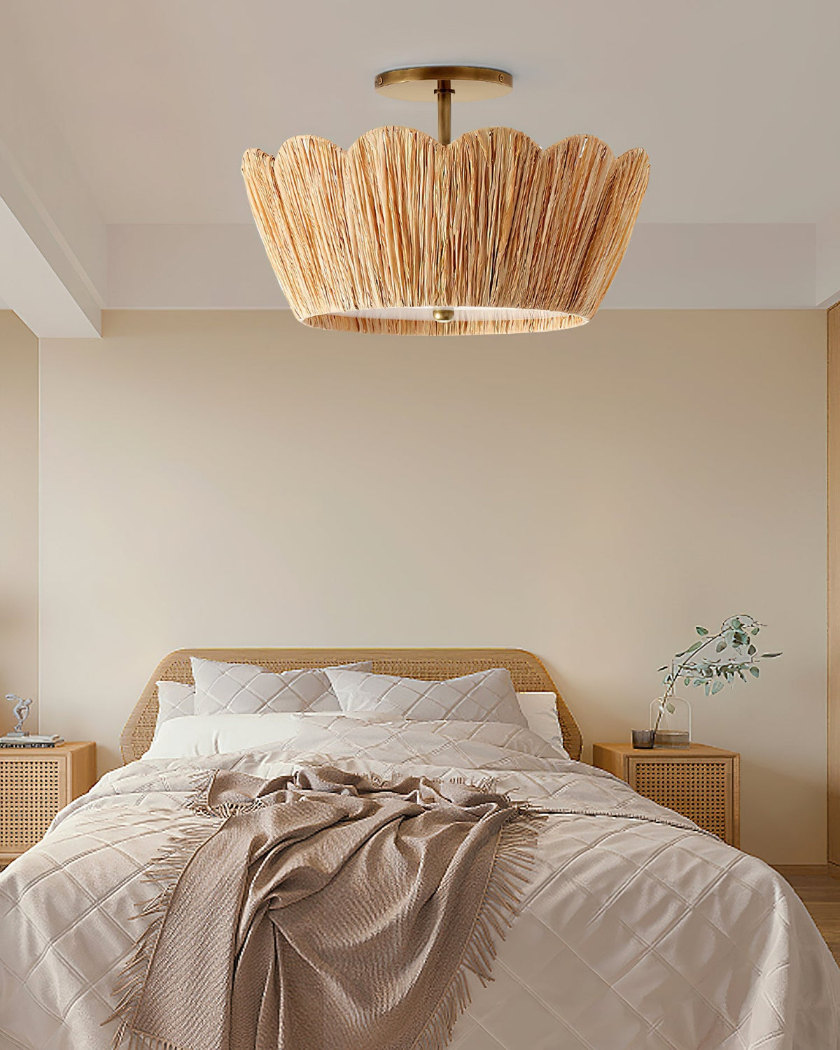 Alitzel Ceiling Light Natural Rattan Scalloped Brass Mount