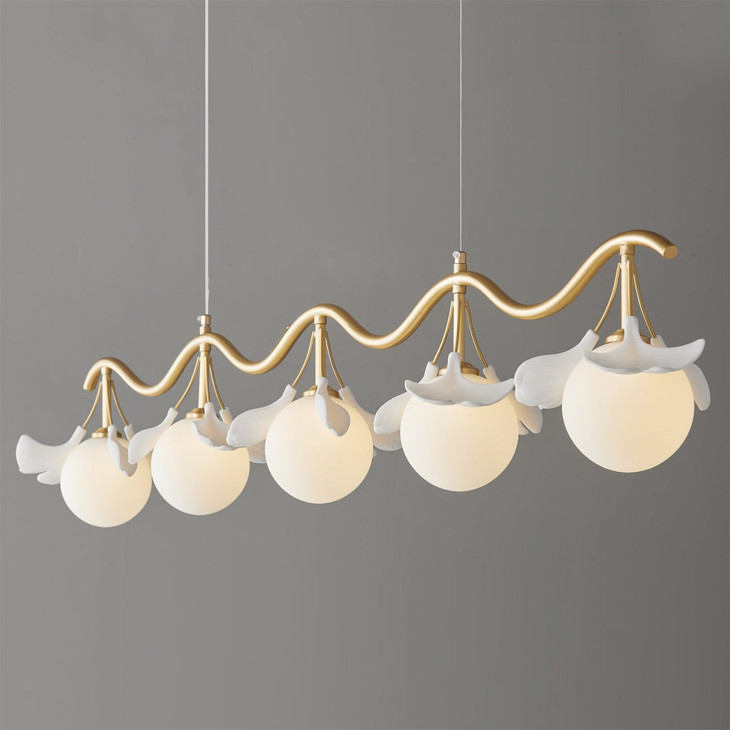 Allanie Gingko Chandelier Brass Globe Leaf Linear