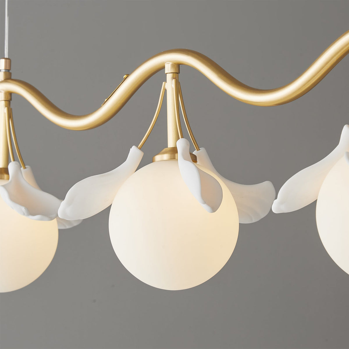 Allanie Gingko Chandelier Brass Globe Leaf Linear