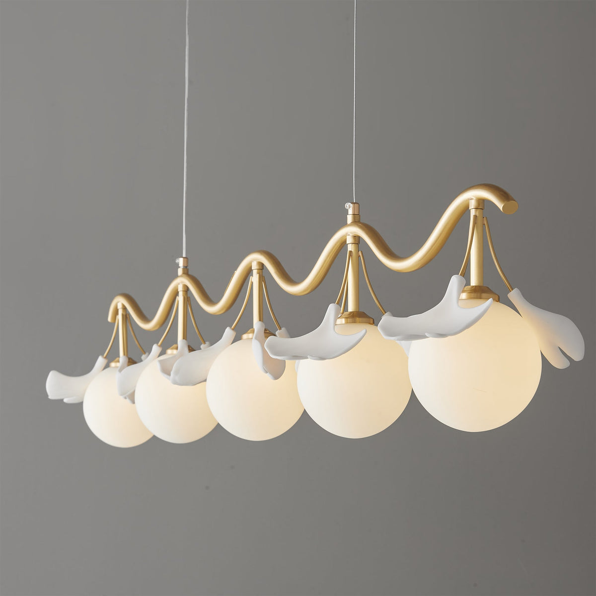 Allanie Gingko Chandelier Brass Globe Leaf Linear