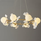 Allanie Gingko Chandelier Round Brass Globe Leaf