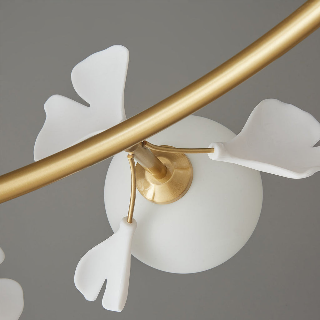 Allanie Gingko Chandelier Round Brass Globe Leaf