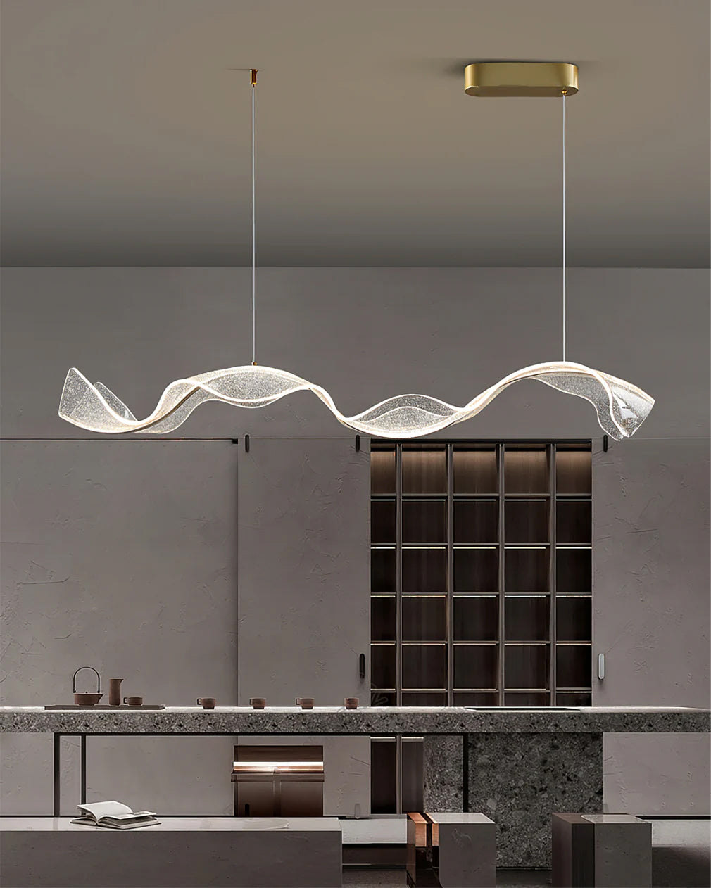 Alon Chandelier Linear Acrylic Wave Pattern Modern Art