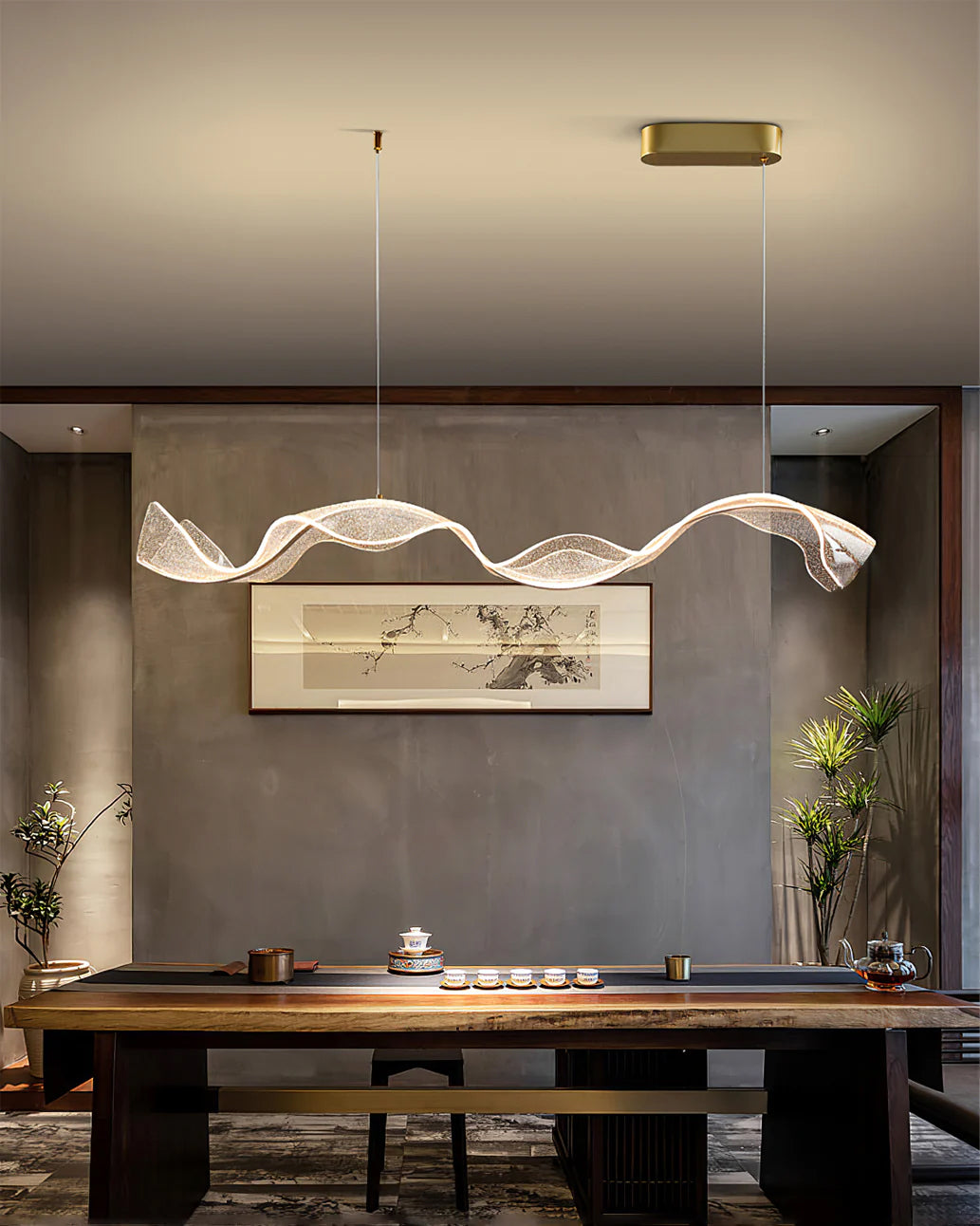 Alon Chandelier Linear Acrylic Wave Pattern Modern Art
