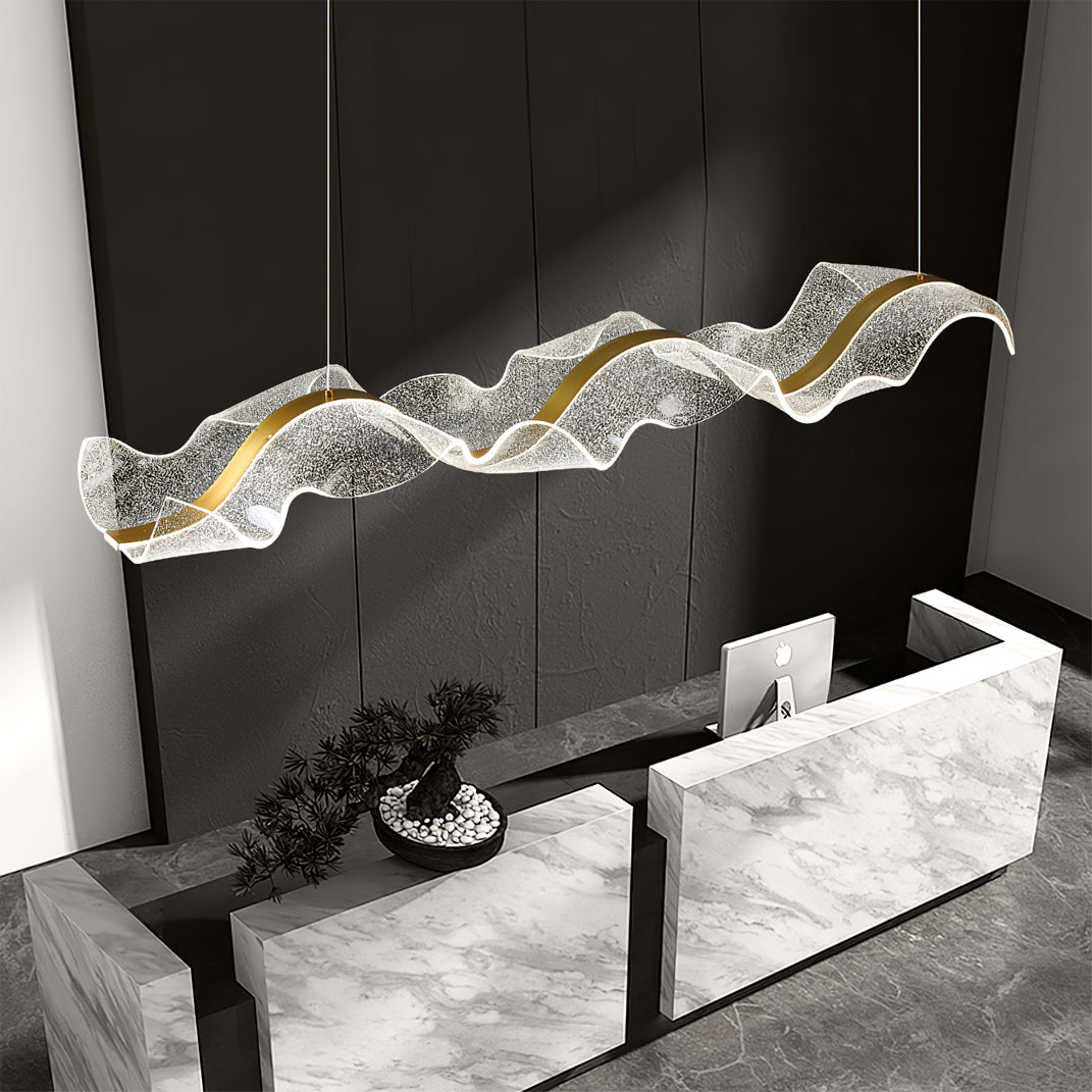 Alon Chandelier Linear Acrylic Wave Pattern Modern Art