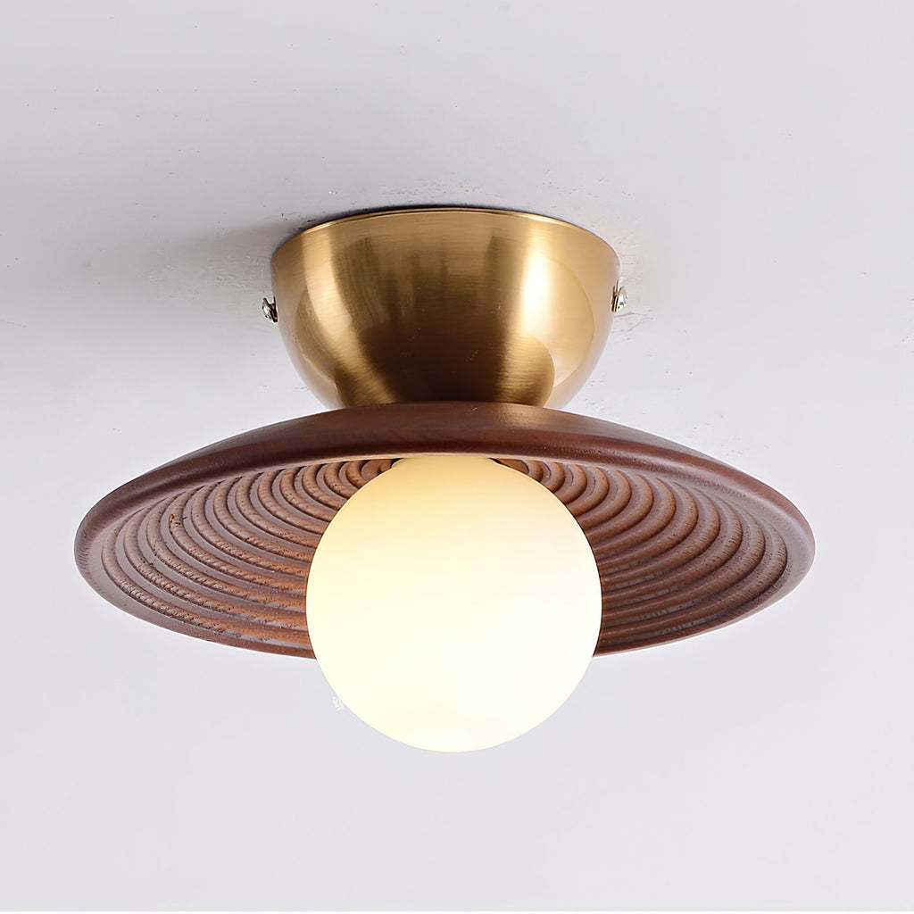 Alora Ceiling Lamp Wood Spiral Glass Globe