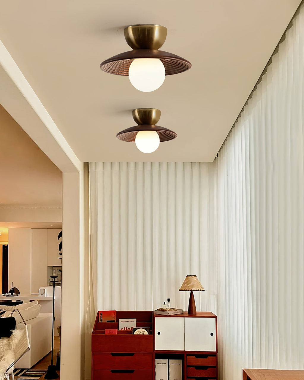 Alora Ceiling Lamp Wood Spiral Glass Globe