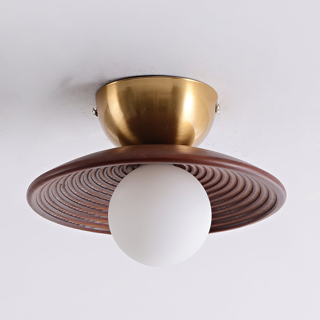 Alora Ceiling Lamp Wood Spiral Glass Globe