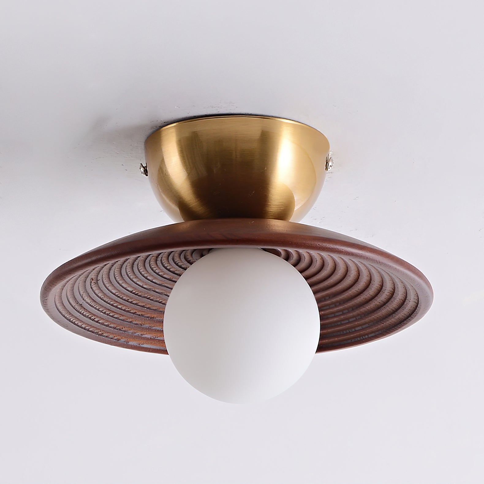 Alora Ceiling Lamp Wood Spiral Glass Globe
