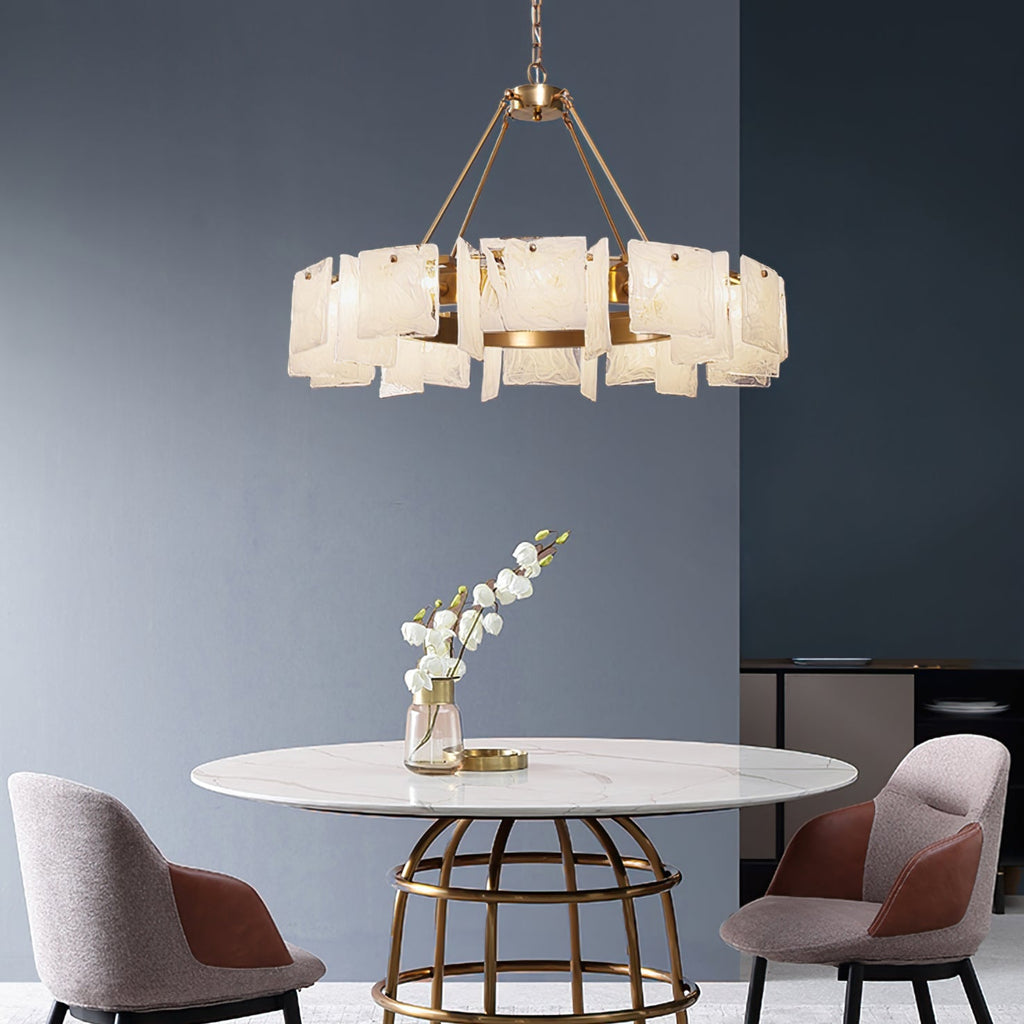 Alsona Chandelier Brushed Copper Glass Panel