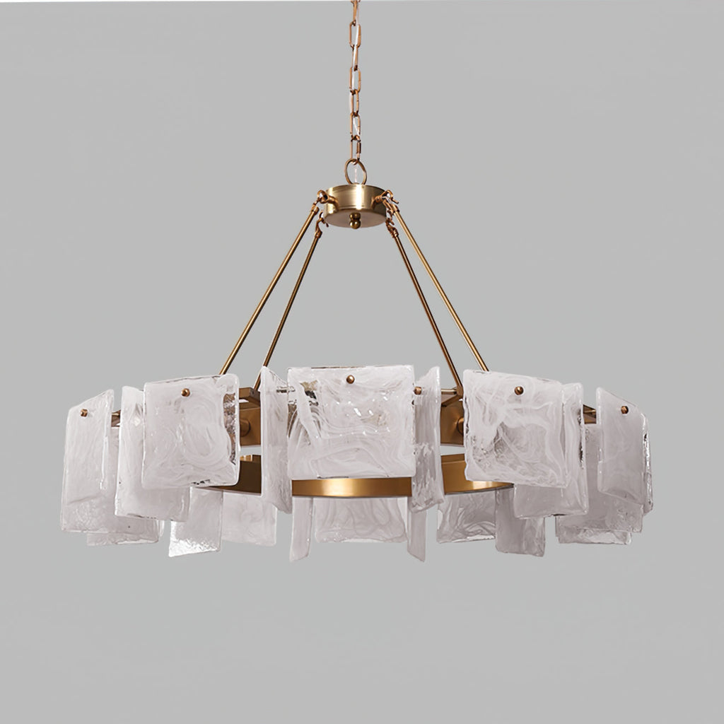 Alsona Chandelier Brushed Copper Glass Panel