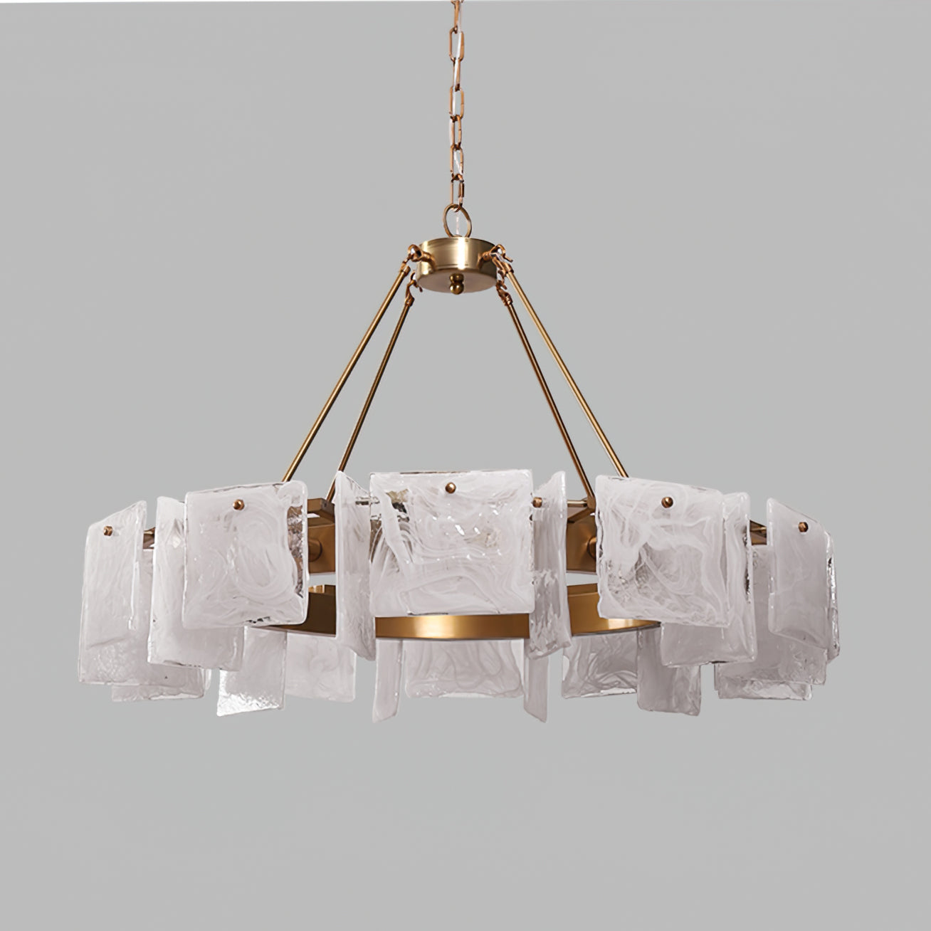Alsona Chandelier Brushed Copper Glass Panel