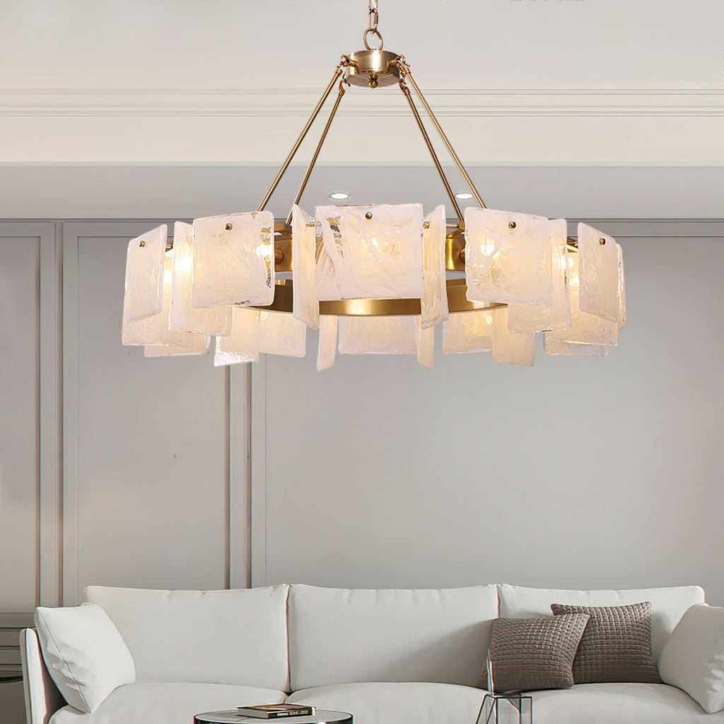 Alsona Chandelier Brushed Copper Glass Panel