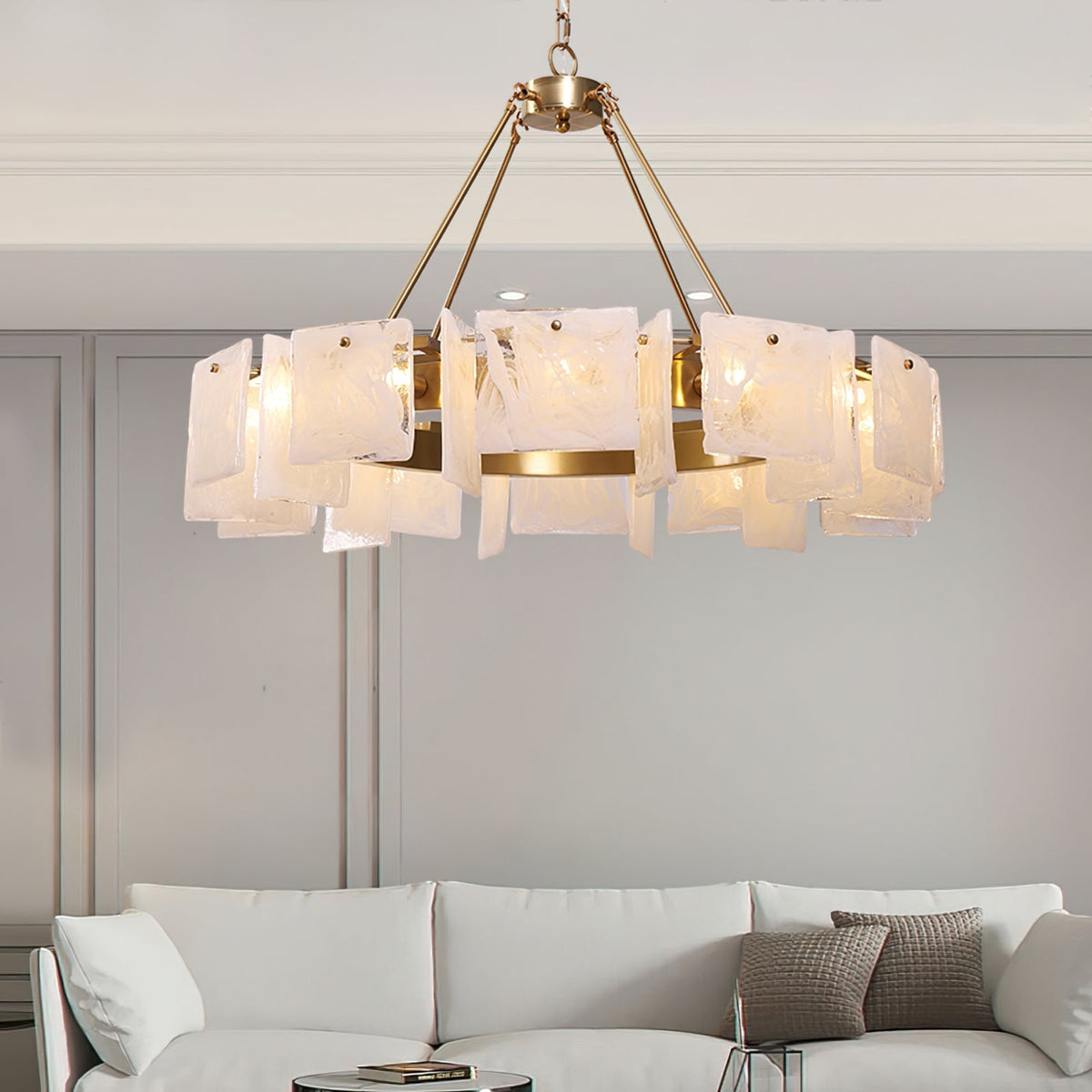 Alsona Chandelier Brushed Copper Glass Panel