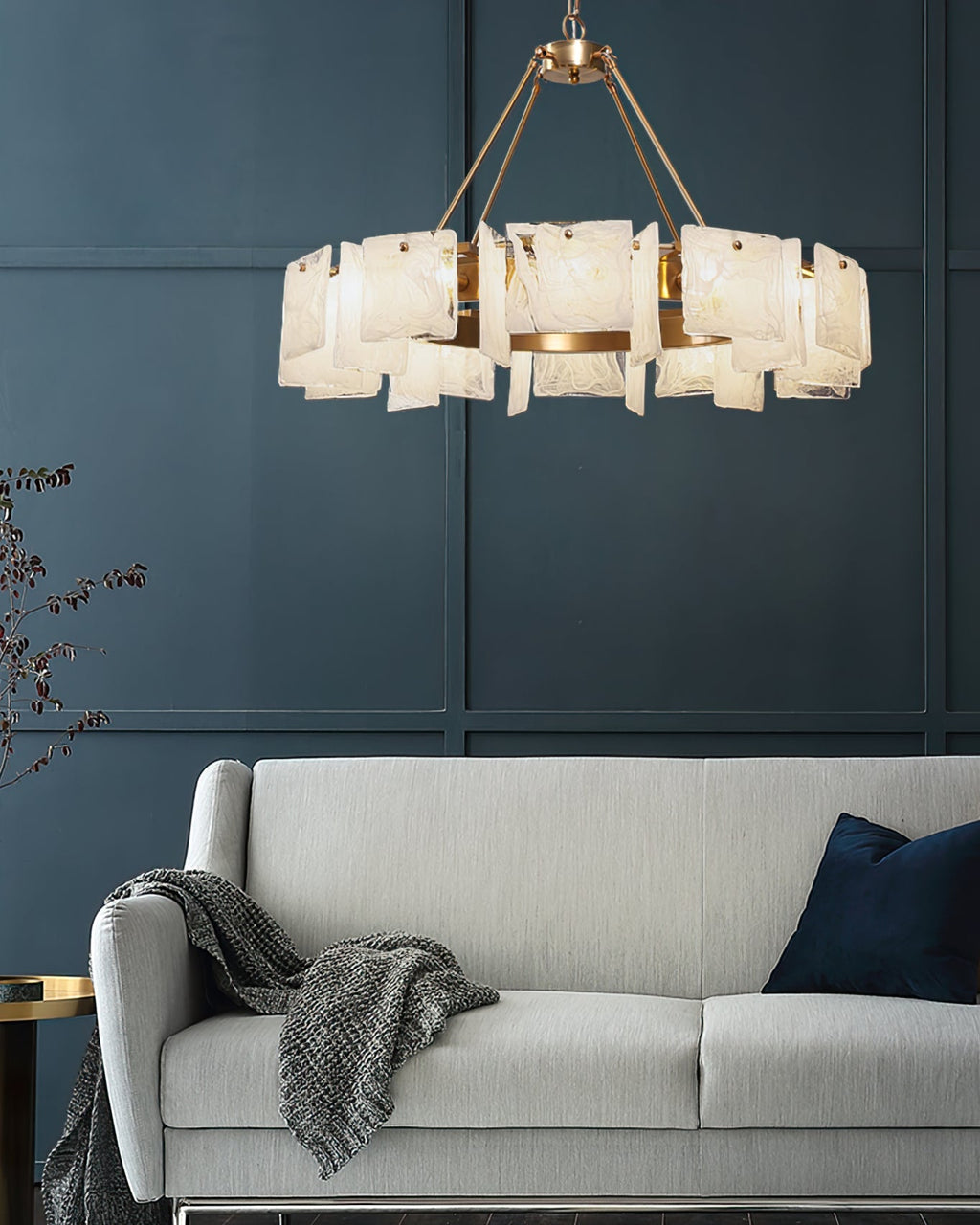 Alsona Chandelier Brushed Copper Glass Panel