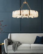 Alsona Chandelier Brushed Copper Glass Panel