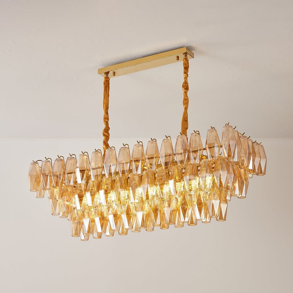 Aurora Chandelier Amber Prism Glass Rectangular Layered