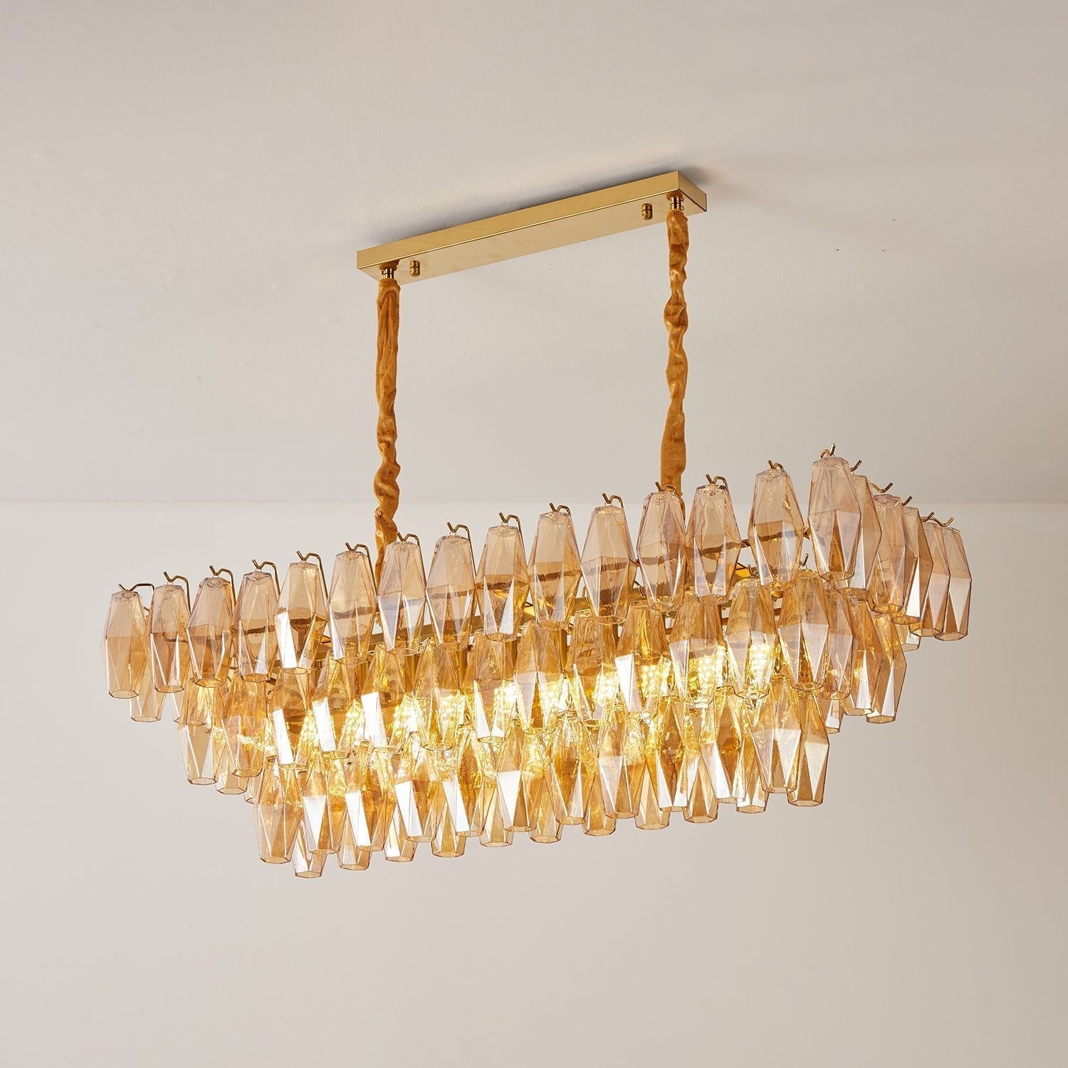 Aurora Chandelier Amber Prism Glass Rectangular Layered