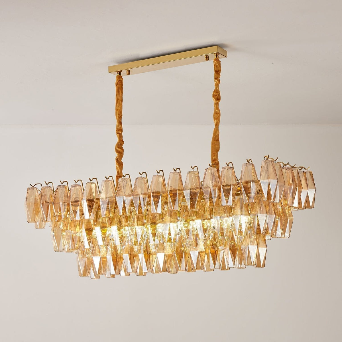 Aurora Chandelier Amber Prism Glass Rectangular Layered