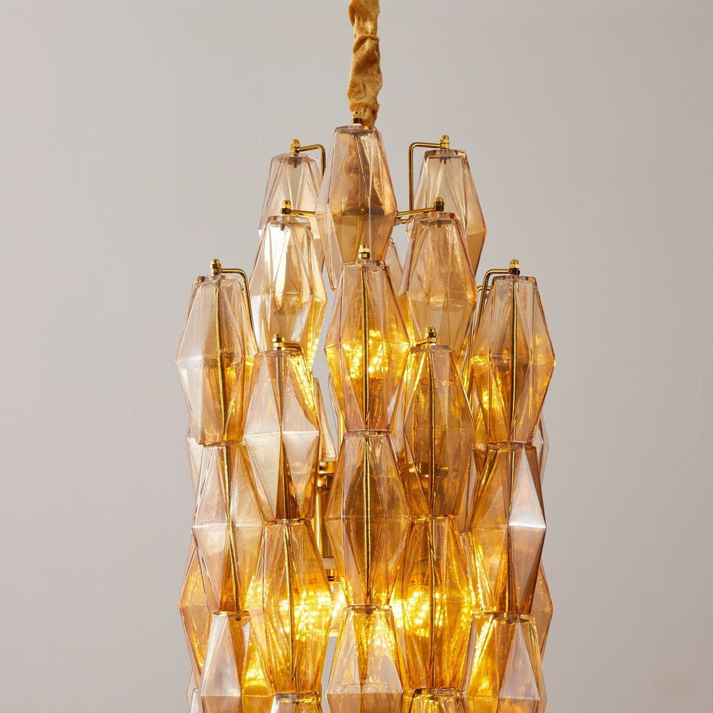 Aurora Chandelier Amber Prism Long Cascading Glass Vintage