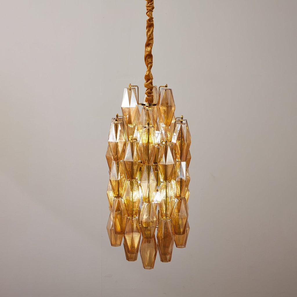 Aurora Chandelier Amber Prism Long Cascading Glass Vintage