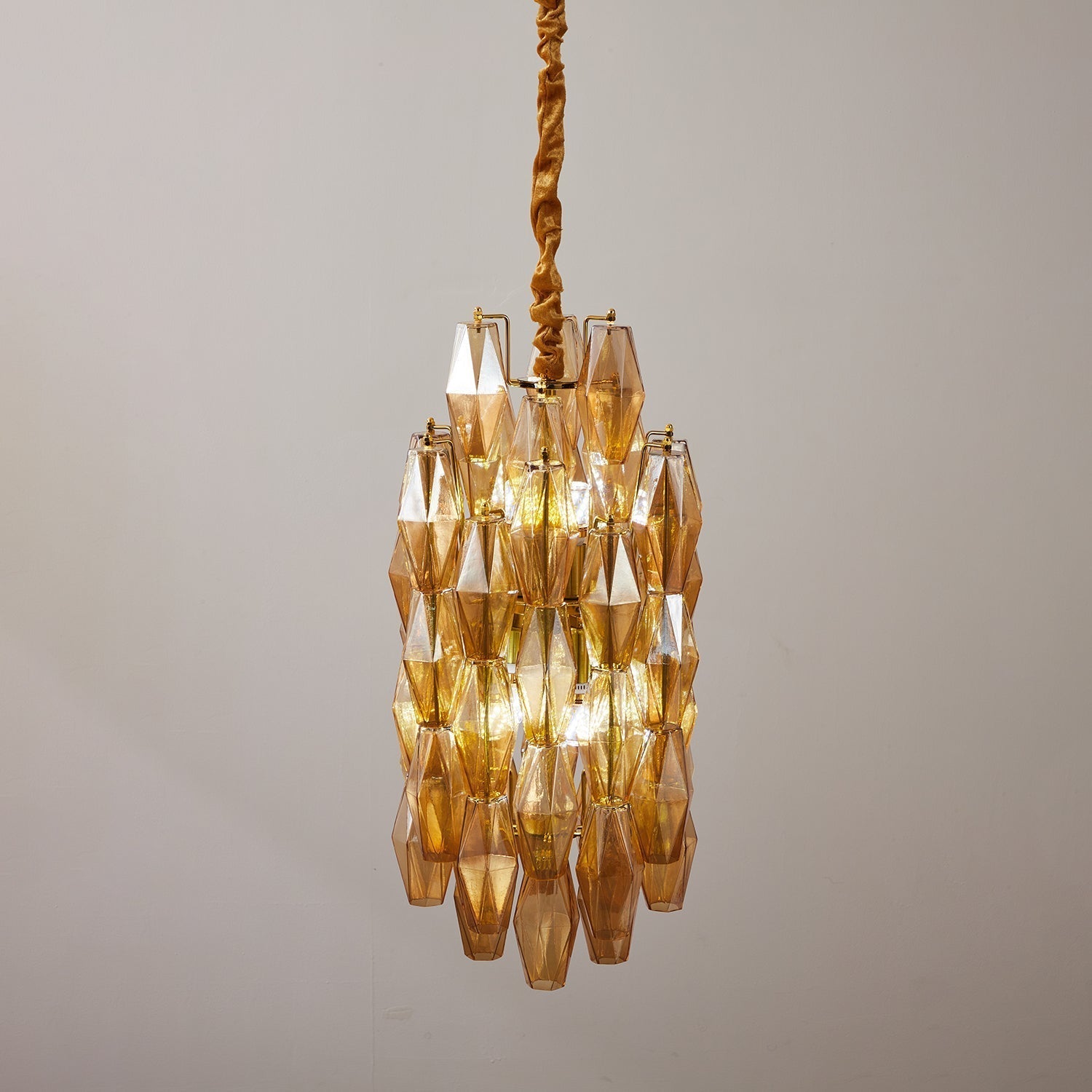 Aurora Chandelier Amber Prism Long Cascading Glass Vintage
