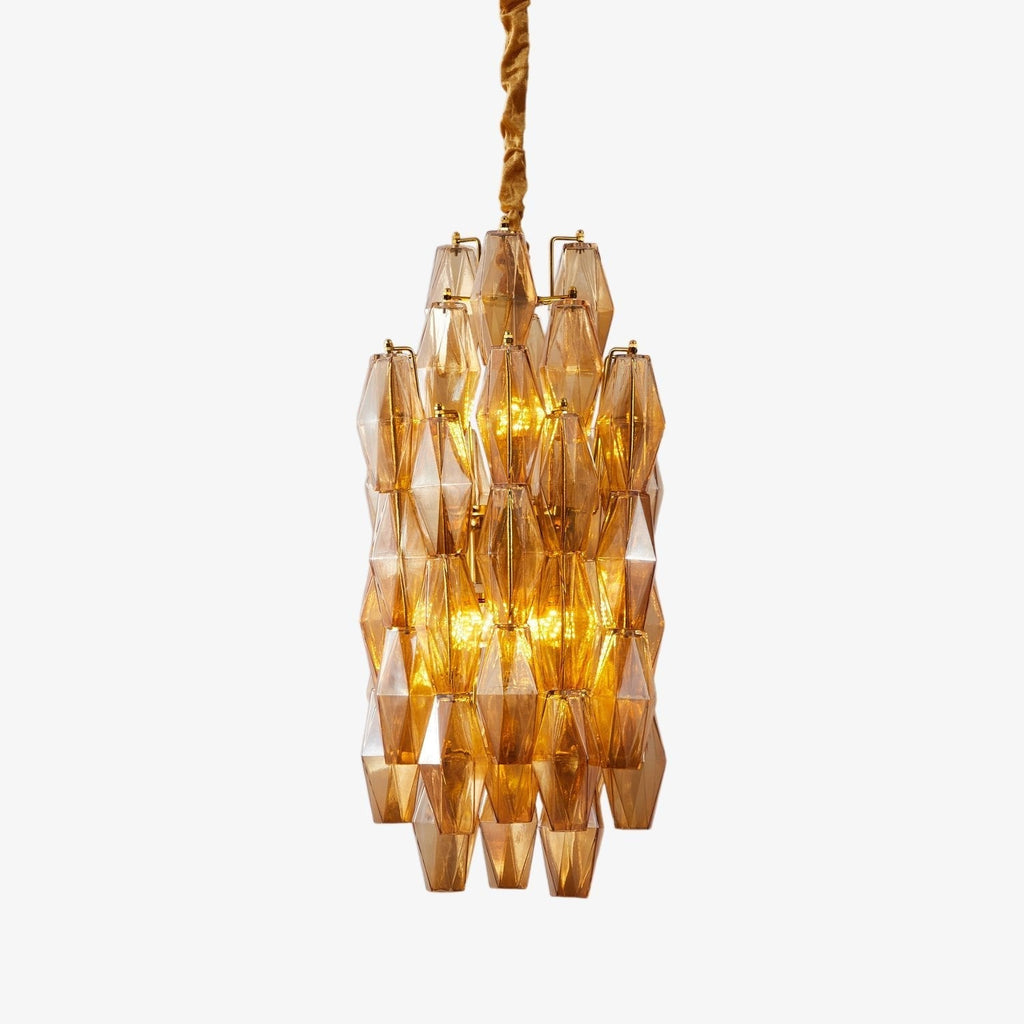 Aurora Chandelier Amber Prism Long Cascading Glass Vintage
