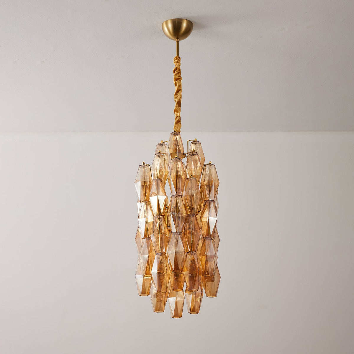 Aurora Chandelier Amber Prism Long Cascading Glass Vintage