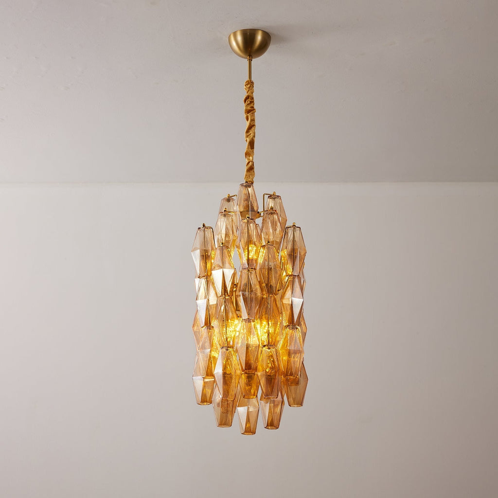 Aurora Chandelier Amber Prism Long Cascading Glass Vintage