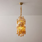 Aurora Chandelier Amber Prism Long Cascading Glass Vintage