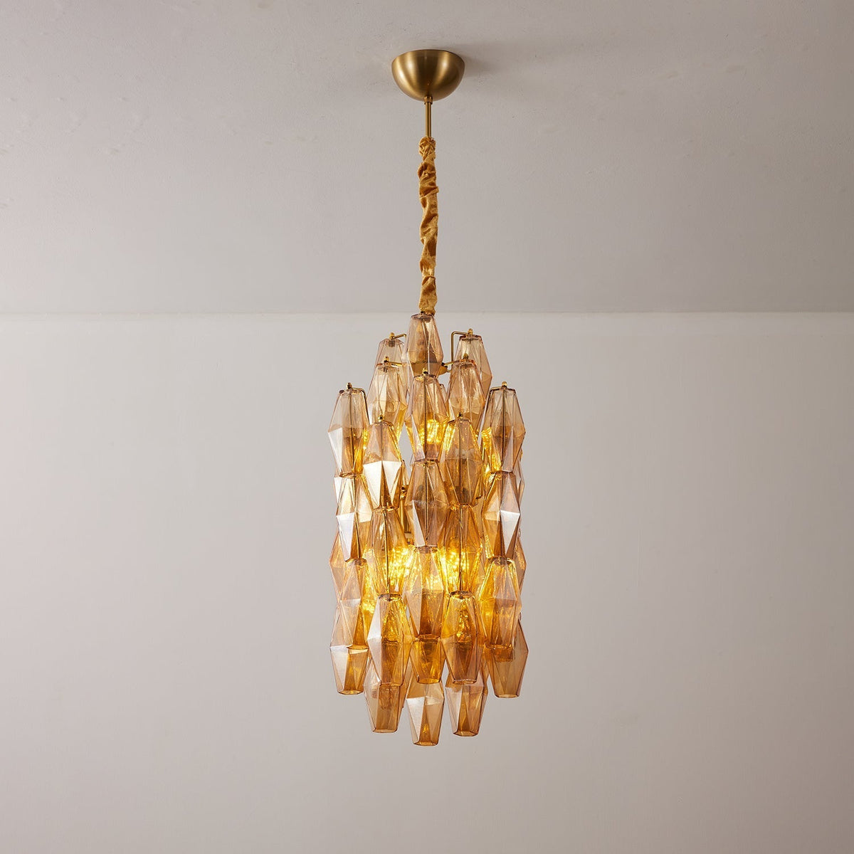 Aurora Chandelier Amber Prism Long Cascading Glass Vintage
