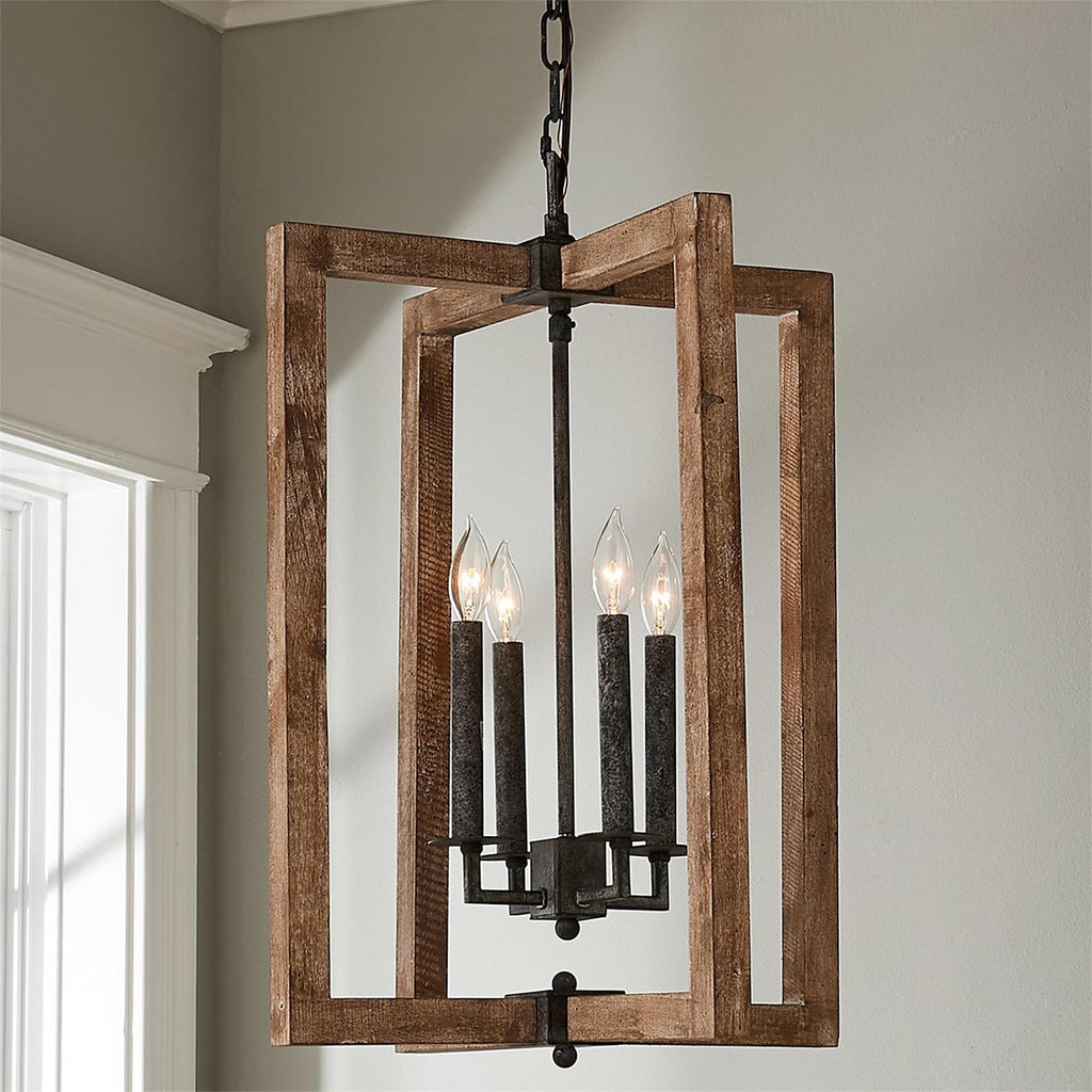 Vintage Wood Lantern Pendant Light