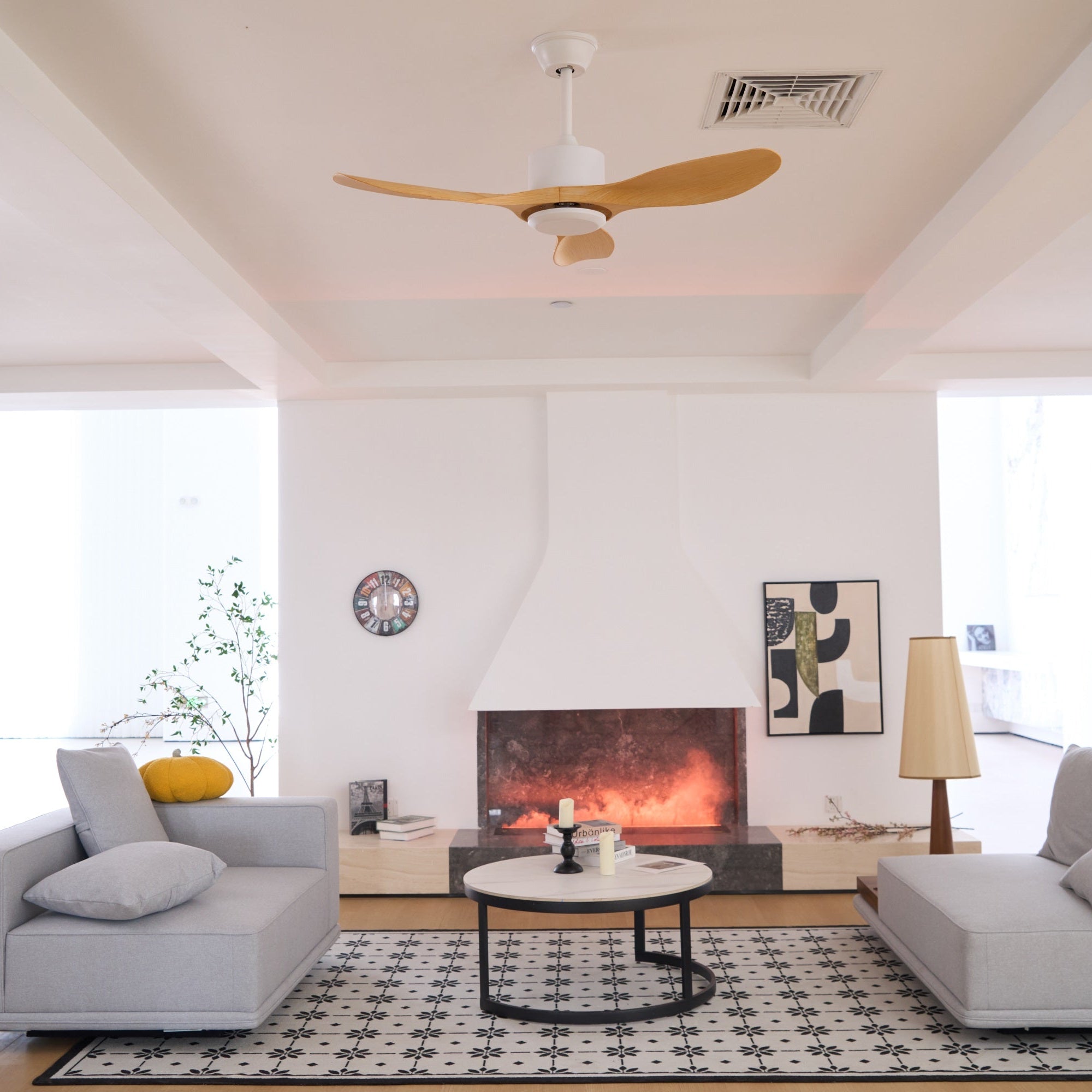 Nielse Vintage Ceiling Fan Without Light Wood Color Livingroom