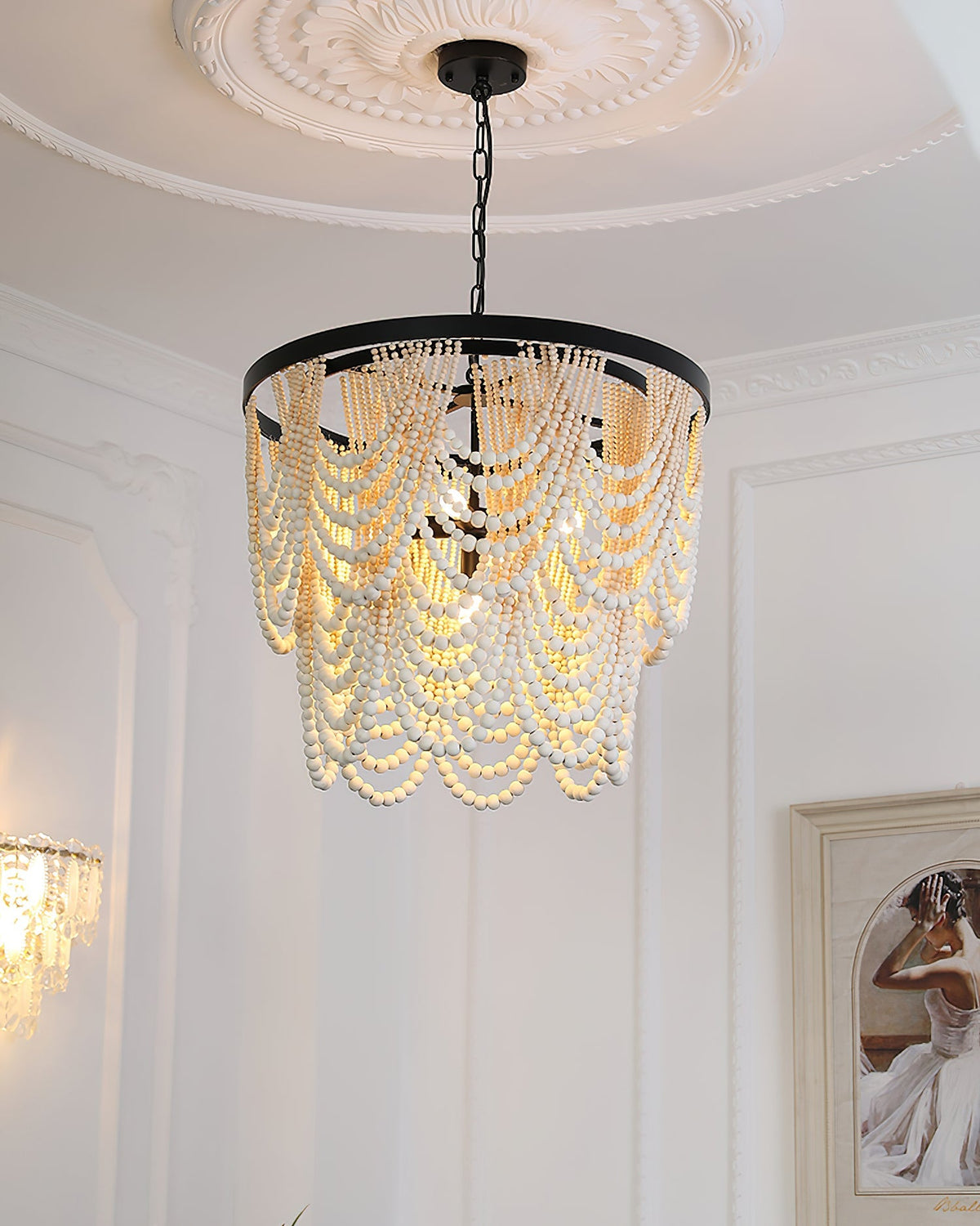 Amelia Chandelier Wood Bead Draped Rustic