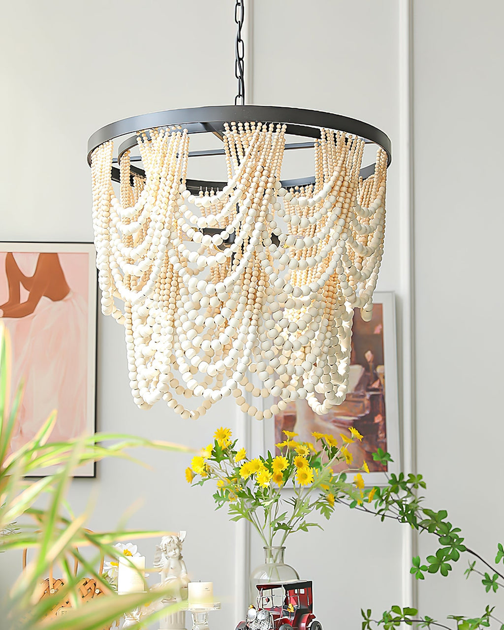Amelia Chandelier Wood Bead Draped Rustic