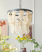 Amelia Chandelier Wood Bead Draped Rustic