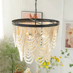 Amelia Chandelier Wood Bead Draped Rustic