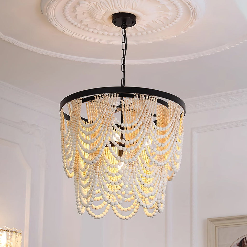 Amelia Chandelier Wood Bead Draped Rustic