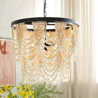 Amelia Chandelier Wood Bead Draped Rustic