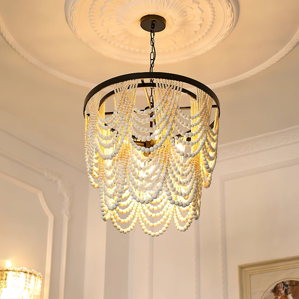 Amelia Chandelier Wood Bead Draped Rustic