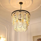 Amelia Chandelier Wood Bead Draped Rustic