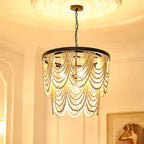 Amelia Chandelier Wood Bead Draped Rustic