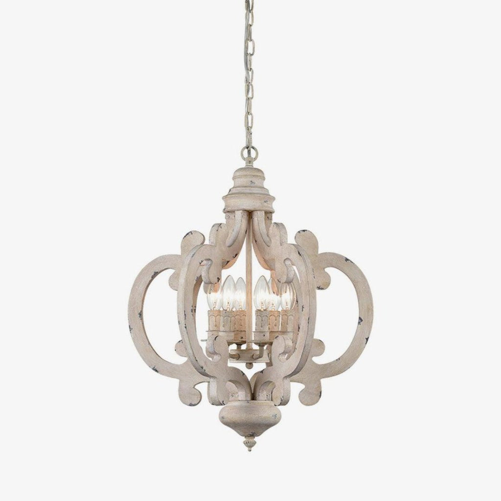 Lustra Chandelier Scroll Wood Whitewashed Rustic