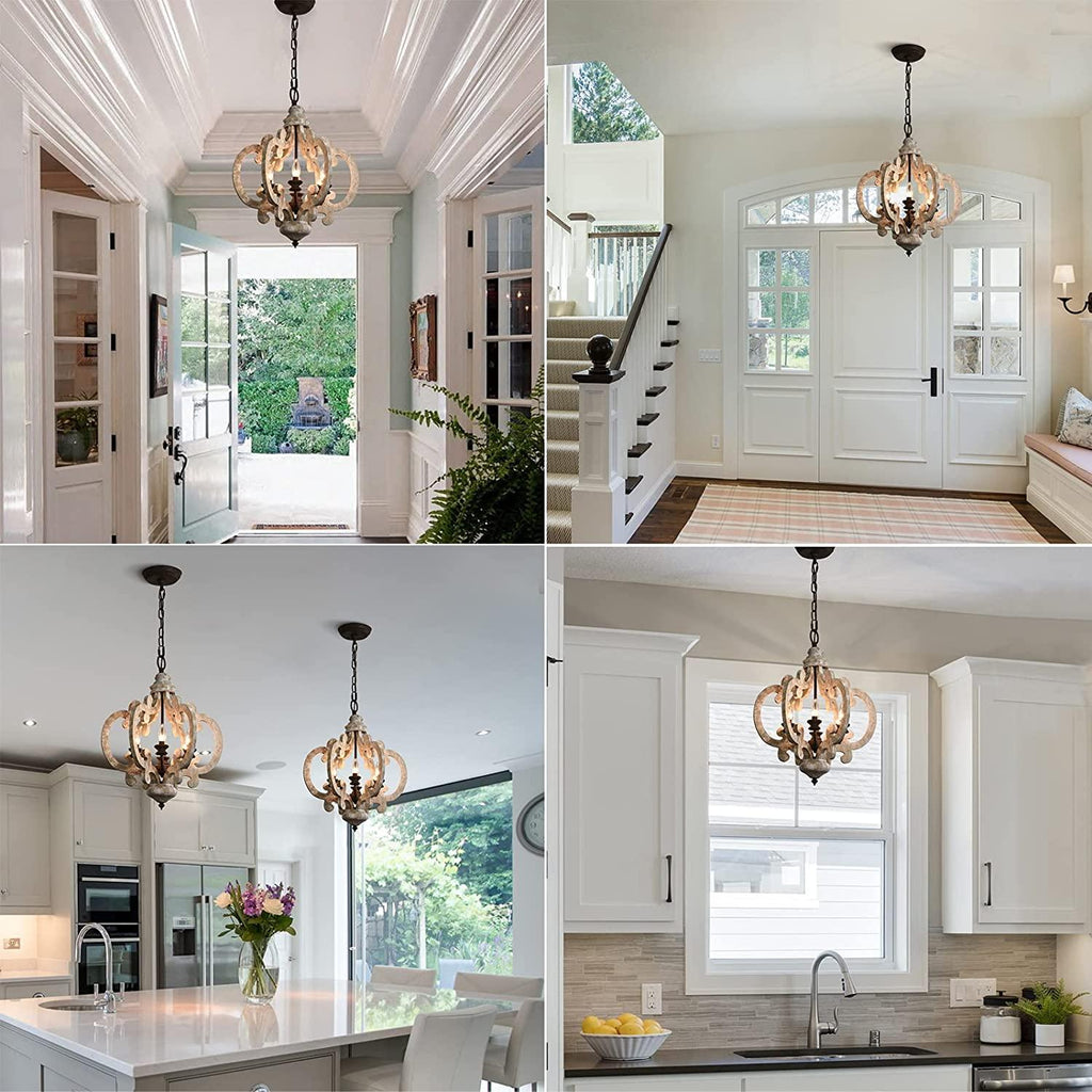 Lustra Chandelier Scroll Wood Whitewashed Rustic