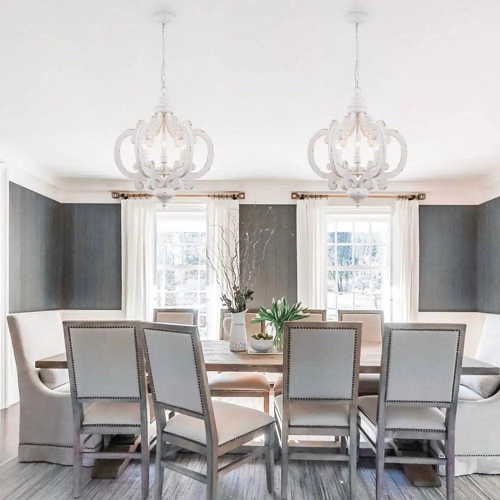 Lustra Chandelier Scroll Wood Whitewashed Rustic